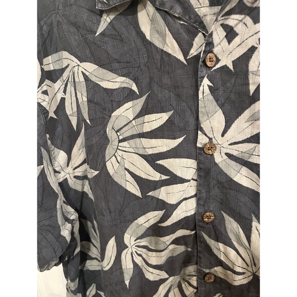 Tommy Bahama Mens 100% Silk Floral Tropical Aloha Hawaiian Shirt L Gray & Gray - Picture 3 of 8